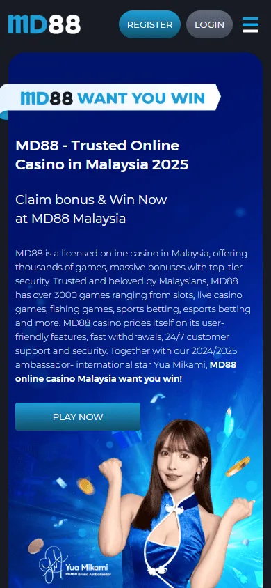 MD88 Casino mobile home experience with access to casino and betting features
